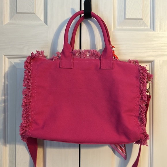 Pink Canvas Tote with Fringe and Scarf - Picture 5 of 9